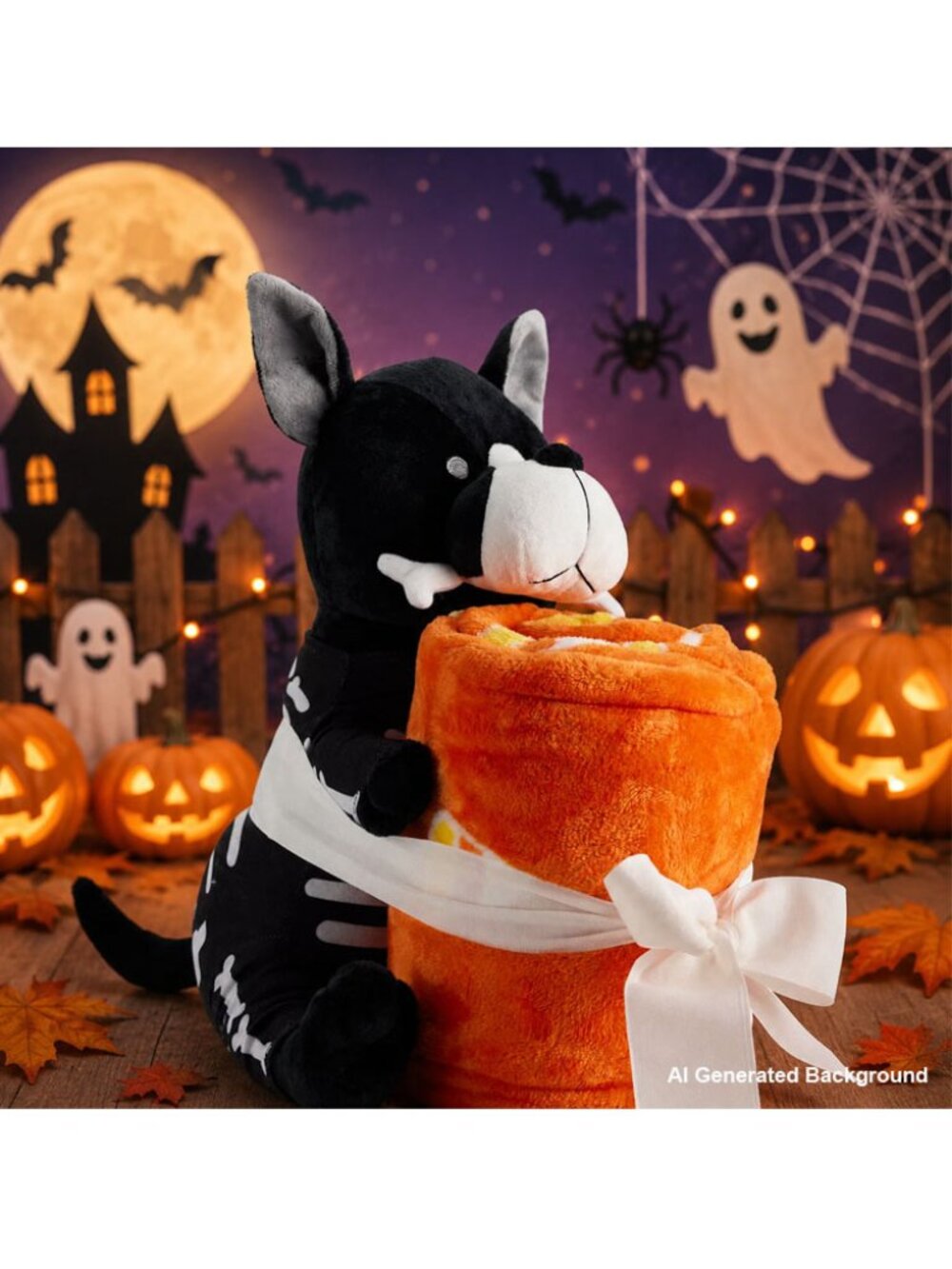 Halloween Skeleton Dog Plush Stuffed Animal & Soft Blanket NWT